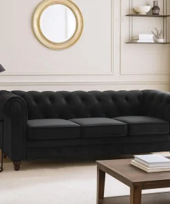 Grand canapé 3 places Chesterfield Velours Noir