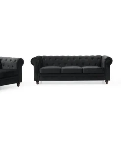 Grand canapé 3 places Chesterfield Velours Noir