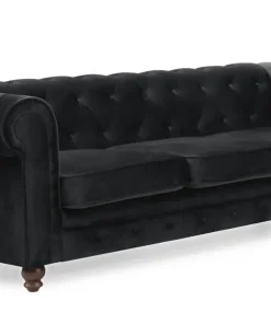 Grand canapé 3 places Chesterfield Velours Noir