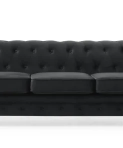 Grand canapé 3 places Chesterfield Velours Noir