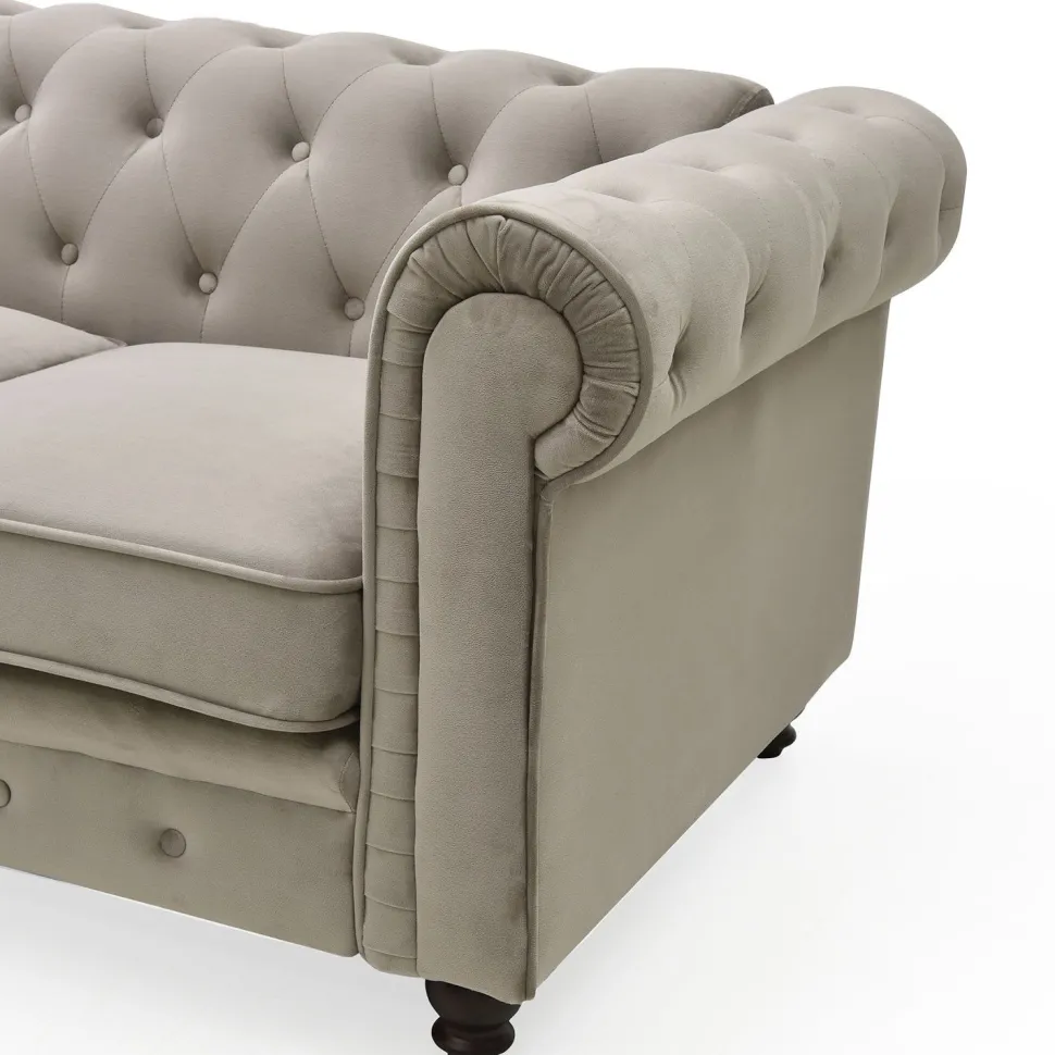 Grand canapé 3 places Chesterfield Velours Taupe