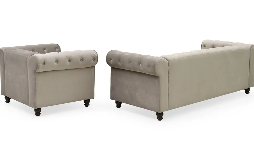 Grand canapé 3 places Chesterfield Velours Taupe