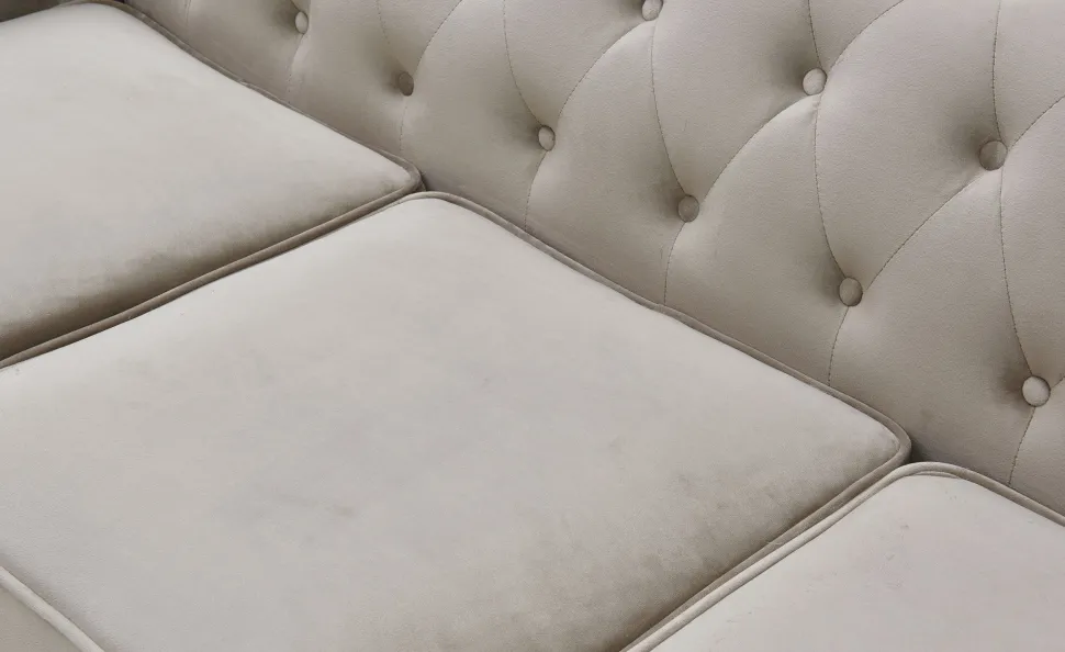 Grand canapé 3 places Chesterfield Velours Taupe
