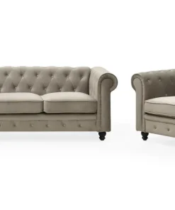 Grand canapé 3 places Chesterfield Velours Taupe