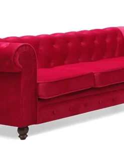 Grand canapé 3 places Chesterfield Velours Rouge