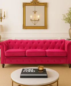 Grand canapé 3 places Chesterfield Velours Rouge