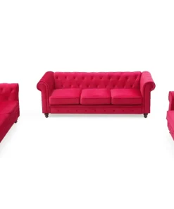Grand canapé 3 places Chesterfield Velours Rouge