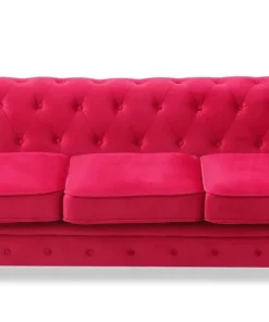 Grand canapé 3 places Chesterfield Velours Rouge