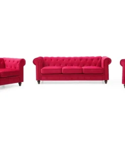 Grand canapé 3 places Chesterfield Velours Rouge