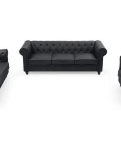 Grand canapé 3 places Chesterfield Noir