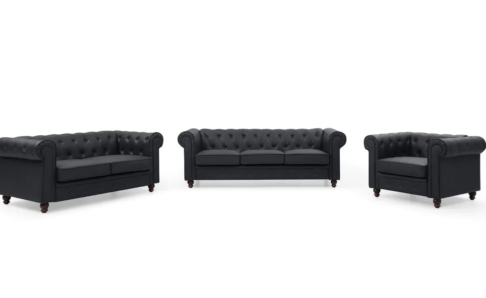 Grand canapé 3 places Chesterfield Noir