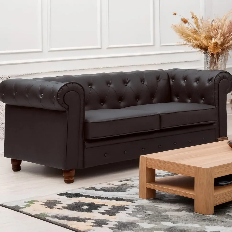 Grand canapé 2 places Chesterfield Marron