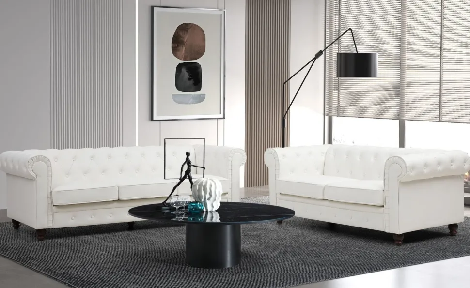 Grand canapé 2 places Chesterfield Blanc