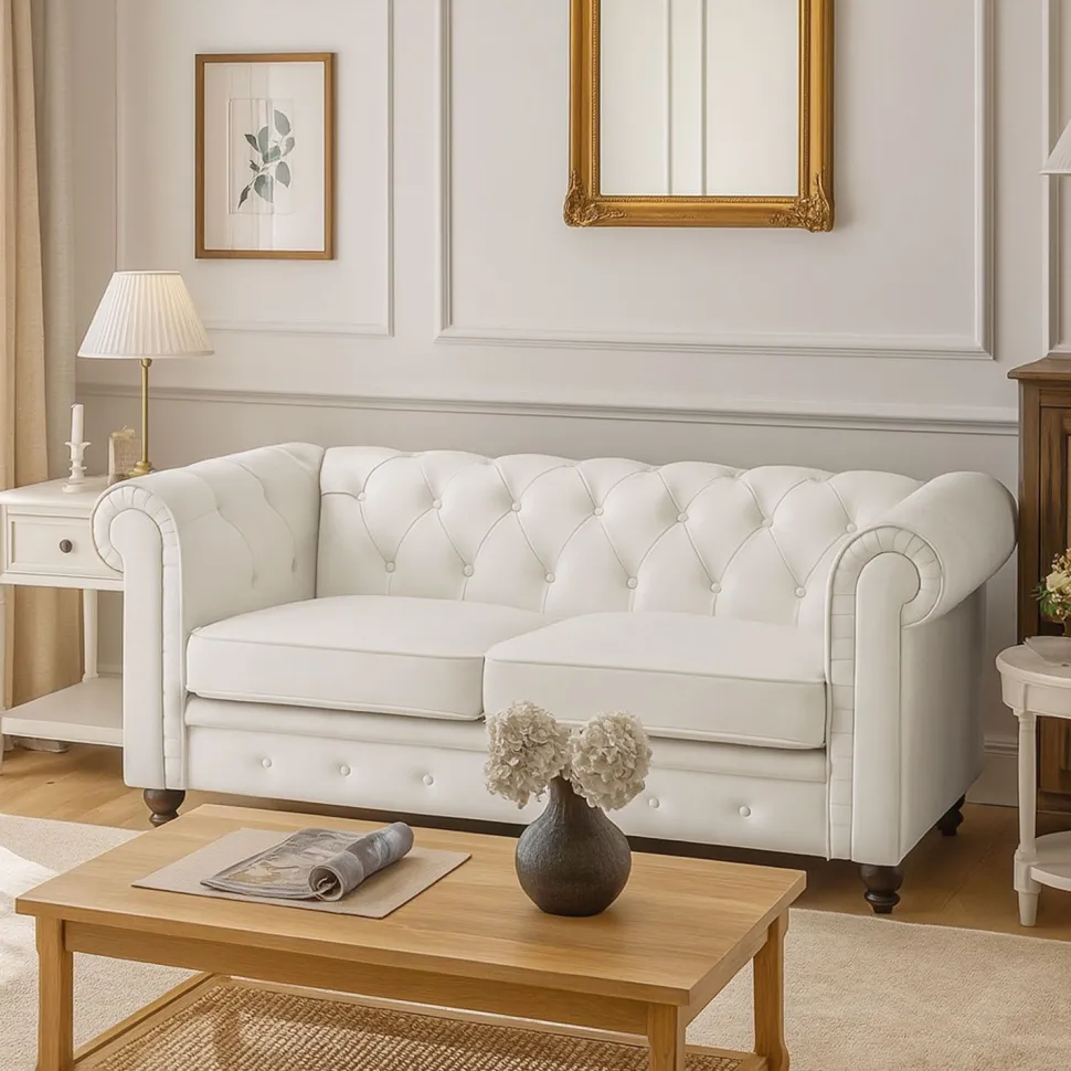 Grand canapé 2 places Chesterfield Blanc