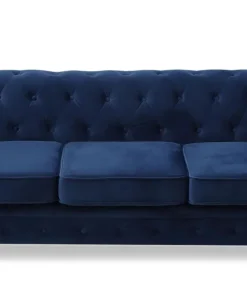 Grand canapé 3 places Chesterfield Velours Bleu