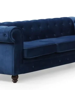 Grand canapé 3 places Chesterfield Velours Bleu