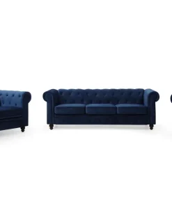 Grand canapé 3 places Chesterfield Velours Bleu