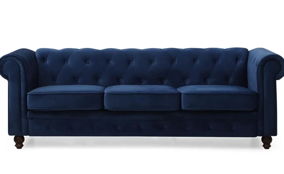 Grand canapé 3 places Chesterfield Velours Bleu