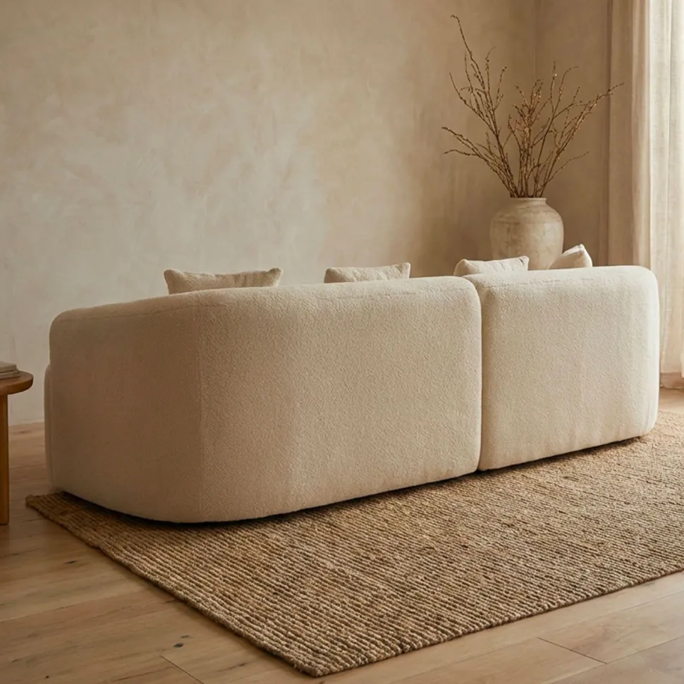 Grand canapé incurvé 5 places Harmonia Tissu teddy Beige