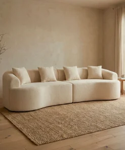 Grand canapé incurvé 5 places Harmonia Tissu teddy Beige