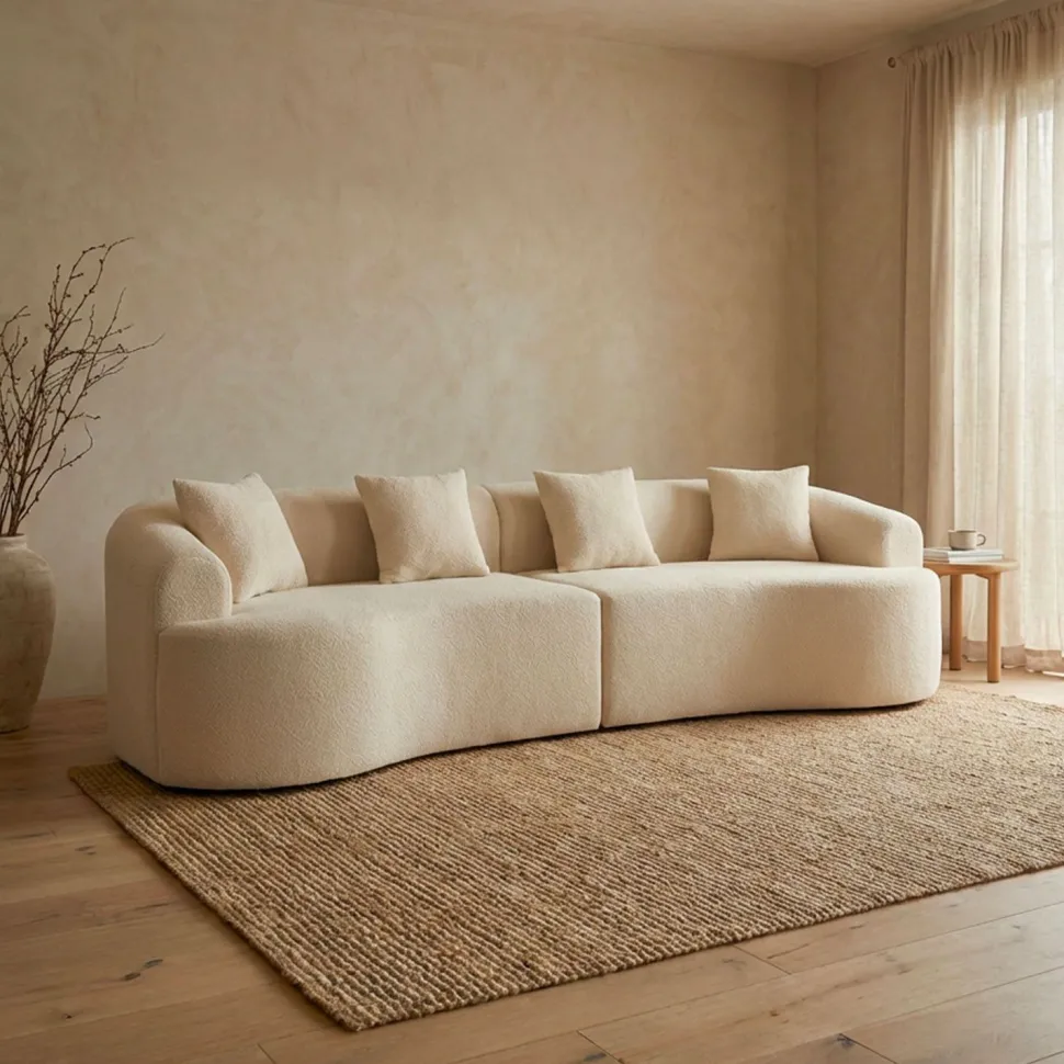 Grand canapé incurvé 5 places Harmonia Tissu teddy Beige