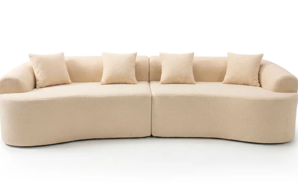 Grand canapé incurvé 5 places Harmonia Tissu teddy Beige