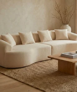 Grand canapé incurvé 5 places Harmonia Tissu teddy Beige