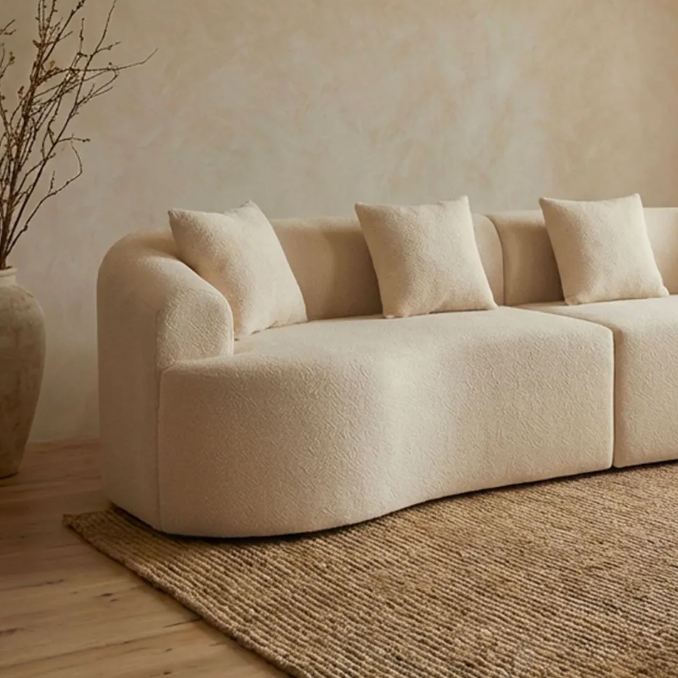 Grand canapé incurvé 5 places Harmonia Tissu teddy Beige