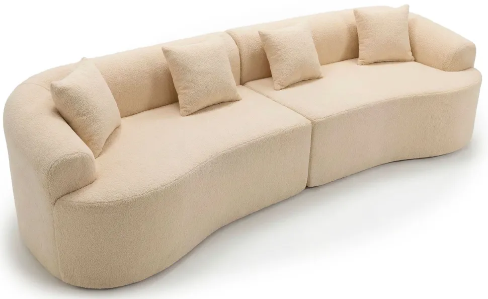Grand canapé incurvé 5 places Harmonia Tissu teddy Beige
