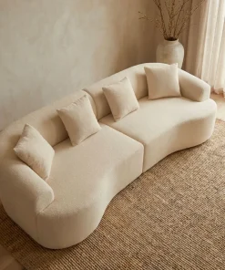 Grand canapé incurvé 5 places Harmonia Tissu teddy Beige