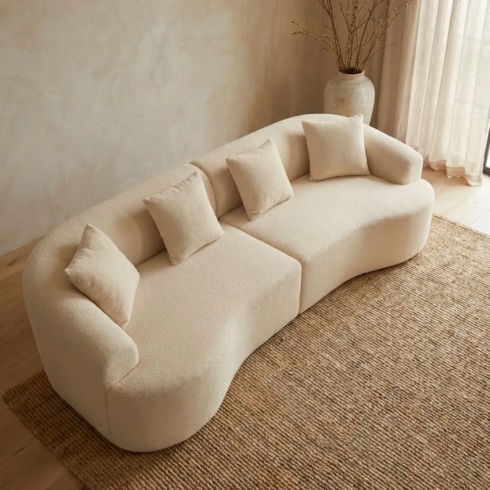 Grand canapé incurvé 5 places Harmonia Tissu teddy Beige