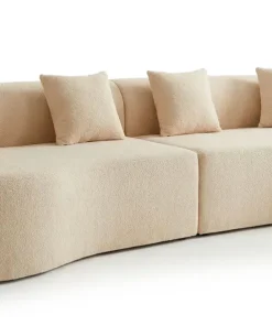 Grand canapé incurvé 5 places Harmonia Tissu teddy Beige