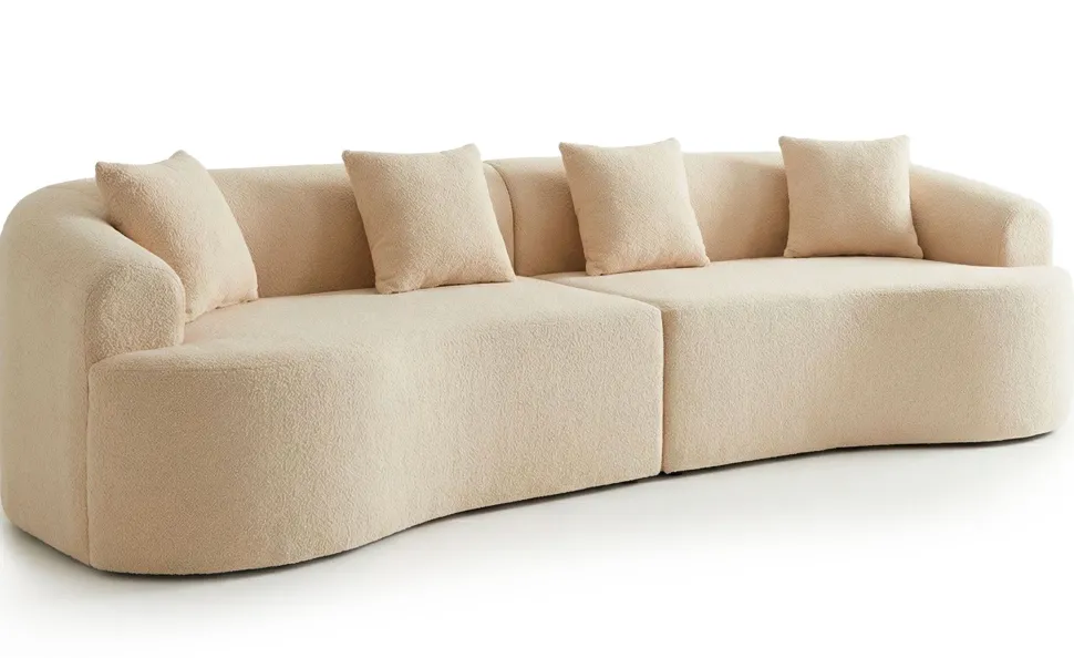 Grand canapé incurvé 5 places Harmonia Tissu teddy Beige