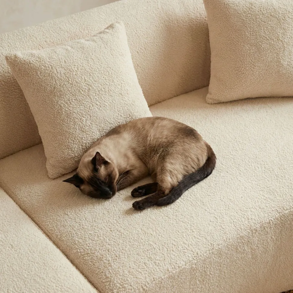 Grand canapé incurvé 5 places Harmonia Tissu teddy Beige