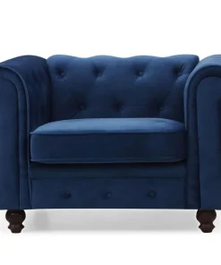 Grand fauteuil Chesterfield Velours Bleu