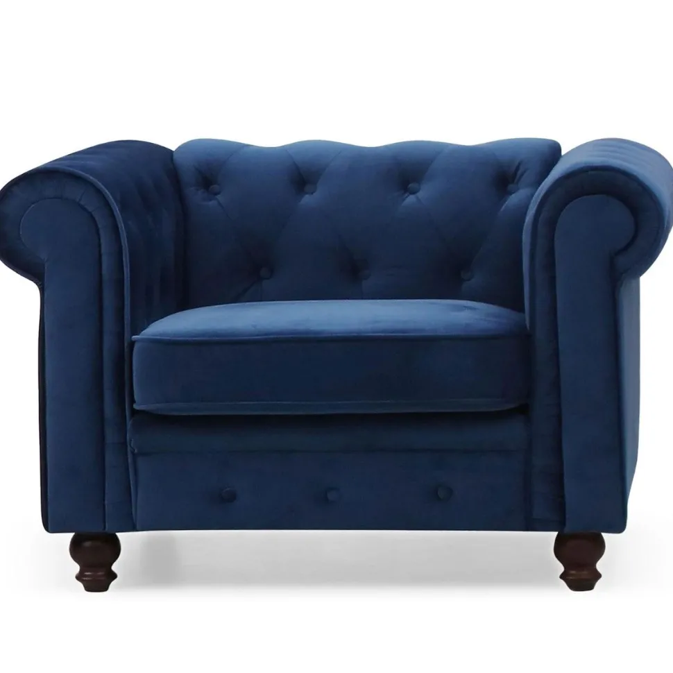 Grand fauteuil Chesterfield Velours Bleu