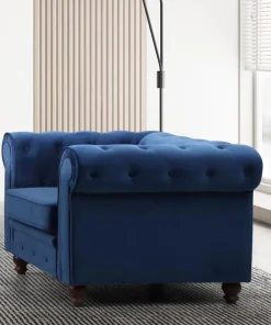 Grand fauteuil Chesterfield Velours Bleu