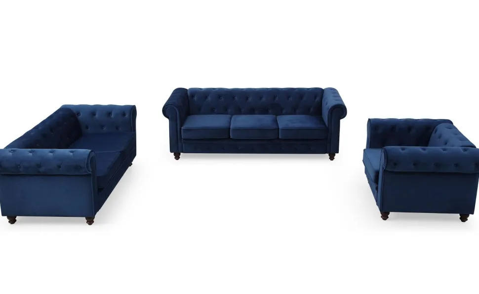 Grand fauteuil Chesterfield Velours Bleu