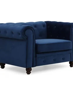 Grand fauteuil Chesterfield Velours Bleu