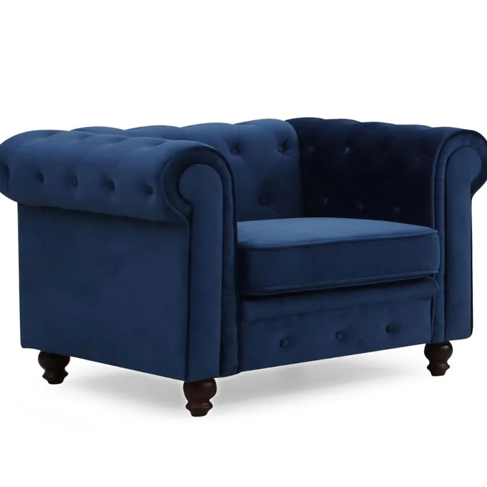 Grand fauteuil Chesterfield Velours Bleu