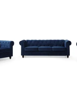 Grand fauteuil Chesterfield Velours Bleu