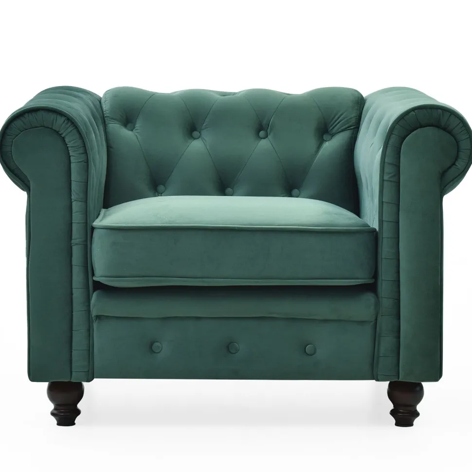 Grand fauteuil Chesterfield Velours Vert