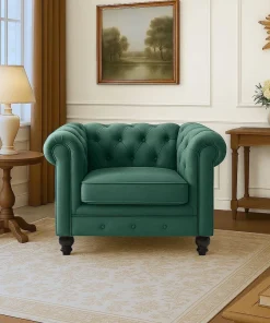 Grand fauteuil Chesterfield Velours Vert