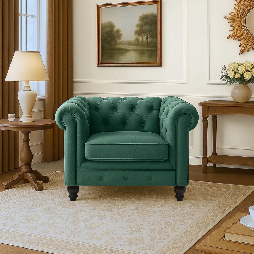 Grand fauteuil Chesterfield Velours Vert