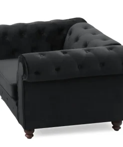 Grand fauteuil Chesterfield velours Noir