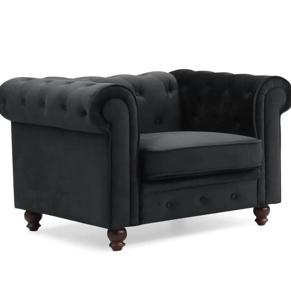Grand fauteuil Chesterfield velours Noir