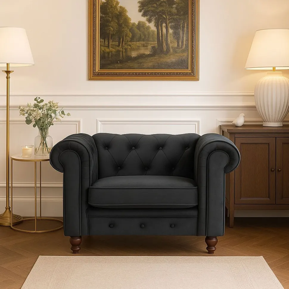 Grand fauteuil Chesterfield velours Noir