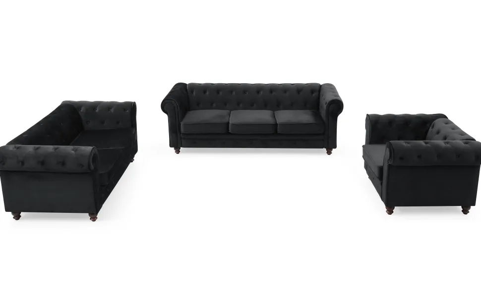 Grand fauteuil Chesterfield velours Noir