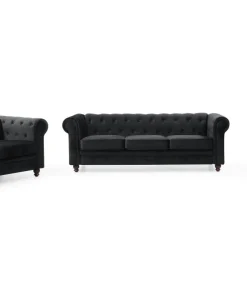 Grand fauteuil Chesterfield velours Noir