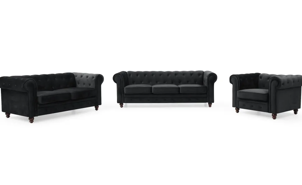 Grand fauteuil Chesterfield velours Noir